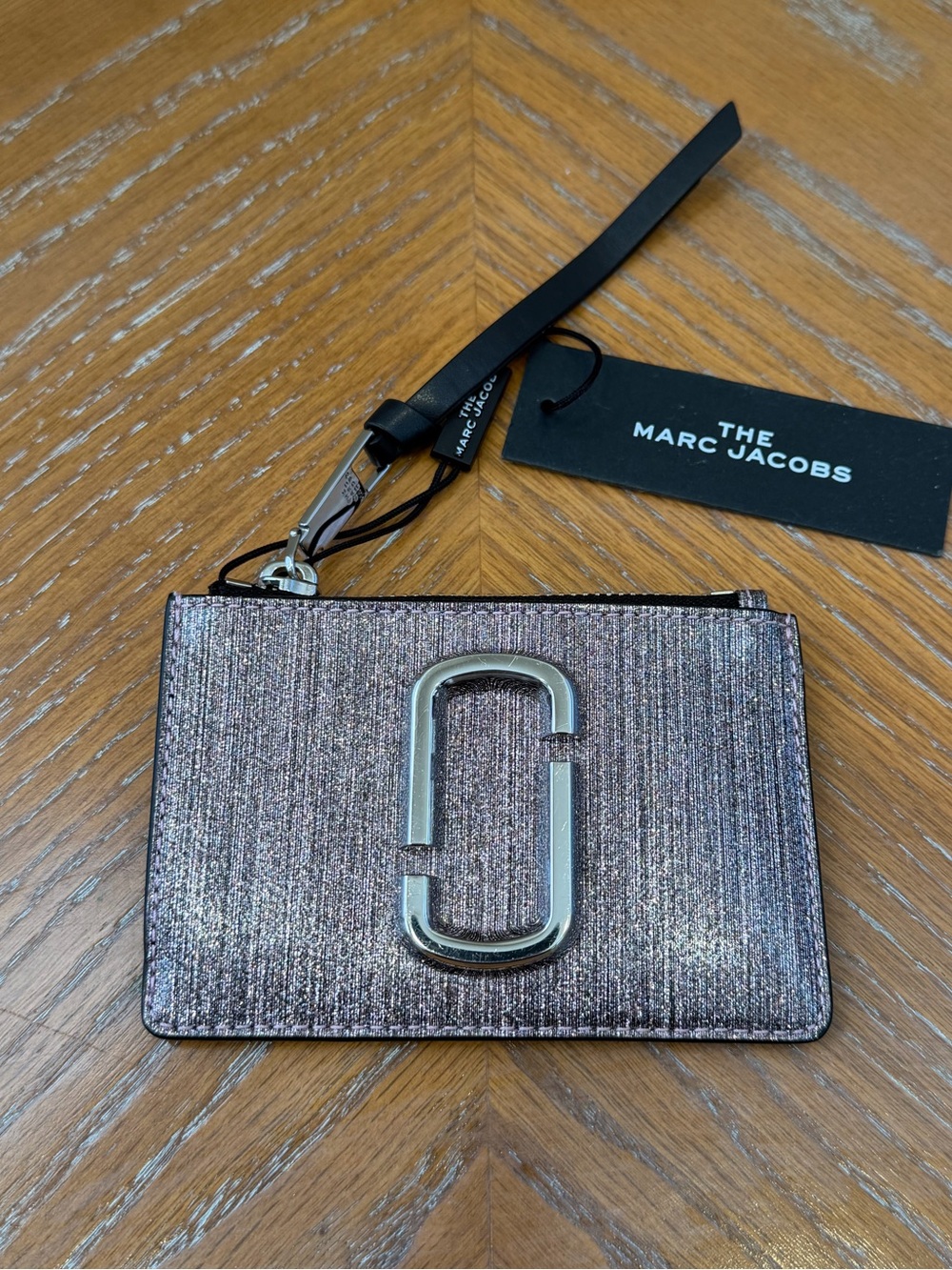 NWT Marc Jacobs Pink Glitter Snapshot Top Zip Wallet